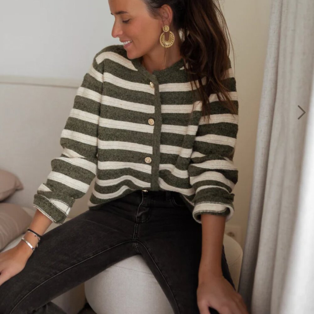 Easy Clothes USA Khaki Bruce Striped Cardigan